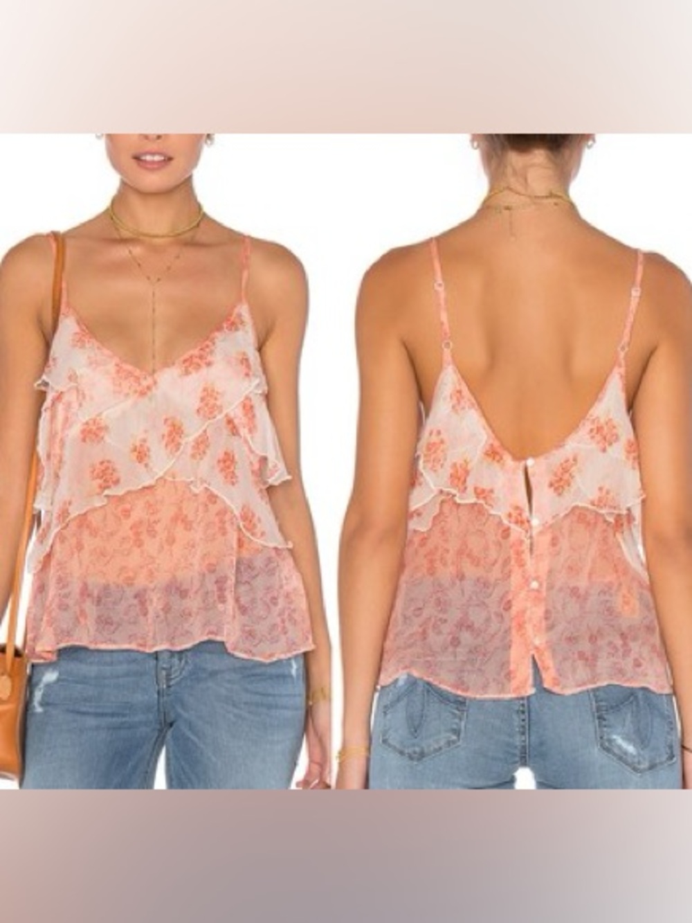 Free People All Things Ruffle Crinkle Chiffon Floral Tank Size Medium
